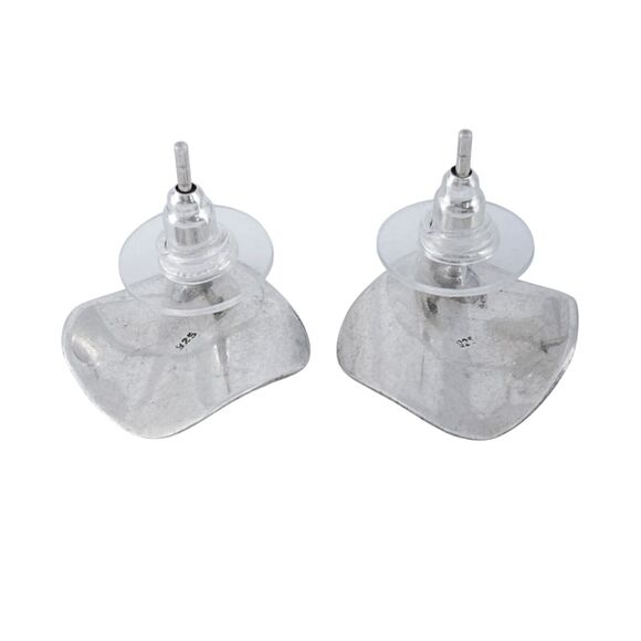 Vintage Sterling Silver 925 Abstract Wavy Stud Earrings - Picture 6 of 8